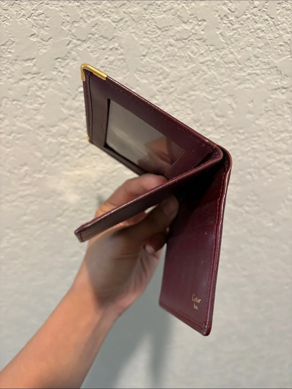 Cartier Unisex Bifold Short Wallet Card Holder Bordeaux Leather